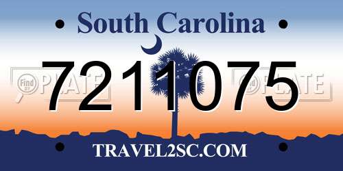 7211075 South Carolina License Plate