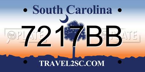 7217BB South Carolina License Plate