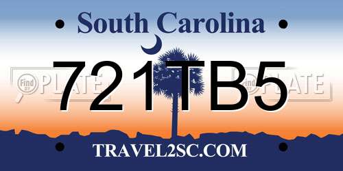 721TB5 South Carolina License Plate