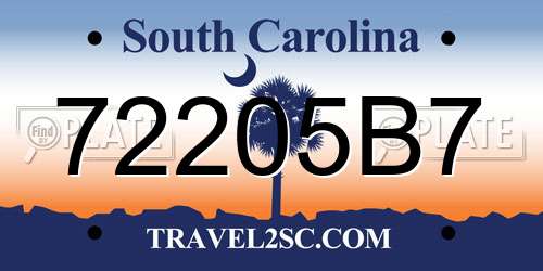 72205B7 South Carolina License Plate