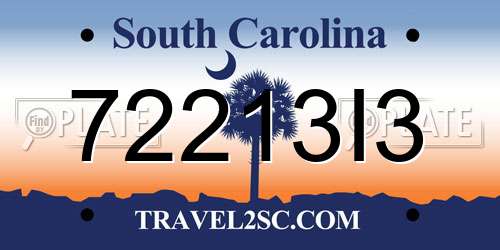 72213I3 South Carolina License Plate