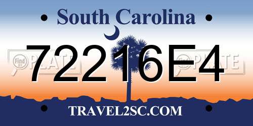 72216E4 South Carolina License Plate