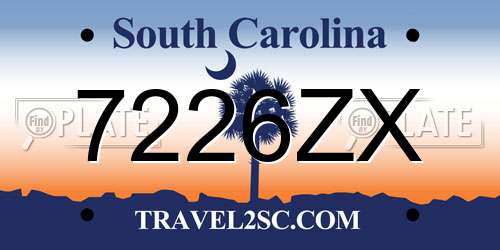 7226ZX South Carolina License Plate