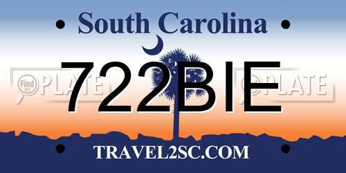 722BIE South Carolina License Plate