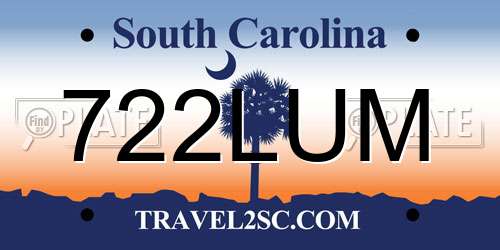 722LUM South Carolina License Plate