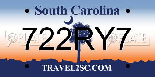 722RY7 South Carolina License Plate