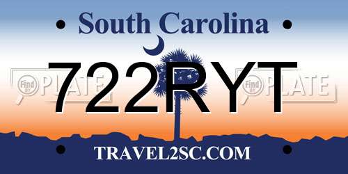722RYT South Carolina License Plate