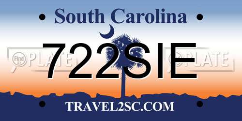 722SIE South Carolina License Plate