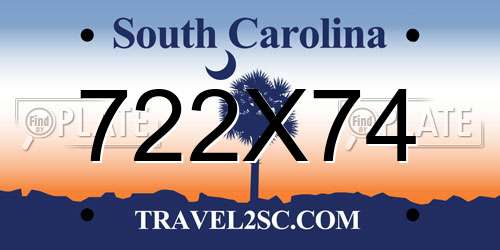 722X74 South Carolina License Plate