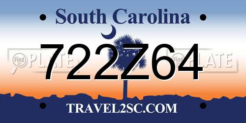 722Z64 South Carolina License Plate