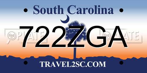 722ZGA South Carolina License Plate