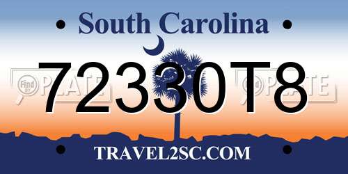 72330T8 South Carolina License Plate