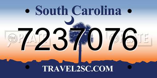 7237076 South Carolina License Plate