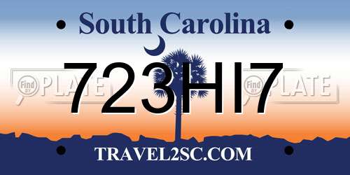723HI7 South Carolina License Plate