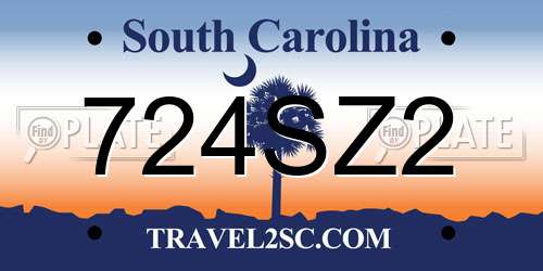 724SZ2 South Carolina License Plate