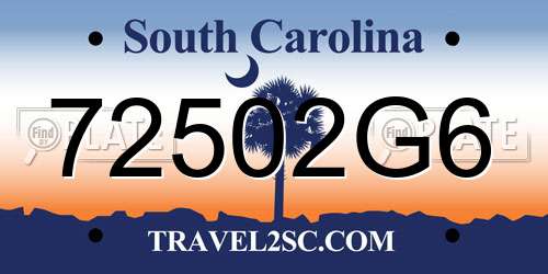 72502G6 South Carolina License Plate