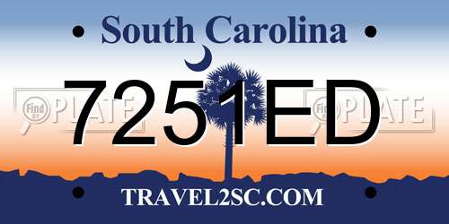 7251ED South Carolina License Plate