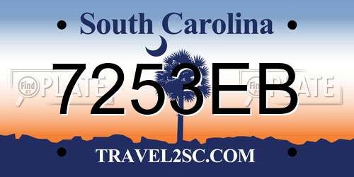 7253EB South Carolina License Plate