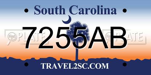 7255AB South Carolina License Plate