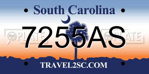 7255AS South Carolina License Plate
