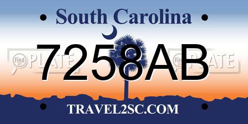7258AB South Carolina License Plate