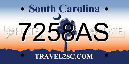 7258AS South Carolina License Plate