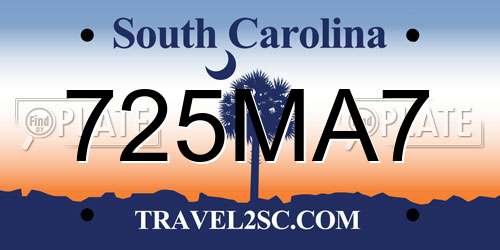 725MA7 South Carolina License Plate