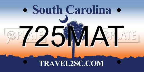 725MAT South Carolina License Plate