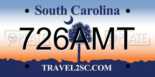 726AMT South Carolina License Plate