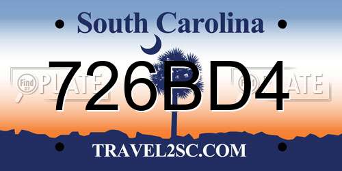 726BD4 South Carolina License Plate