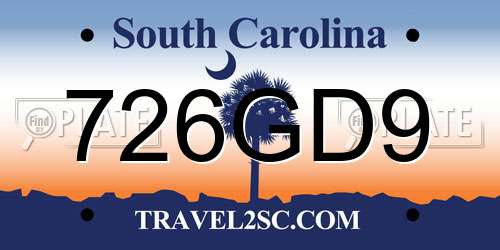 726GD9 South Carolina License Plate