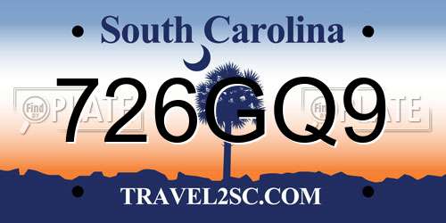 726GQ9 South Carolina License Plate