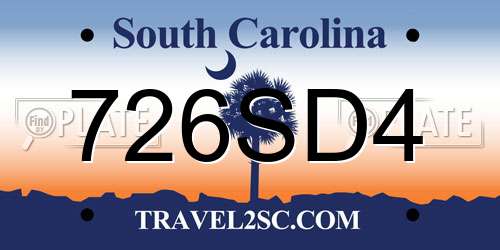 726SD4 South Carolina License Plate