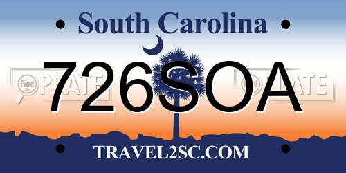 726SOA South Carolina License Plate