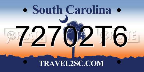 72702T6 South Carolina License Plate