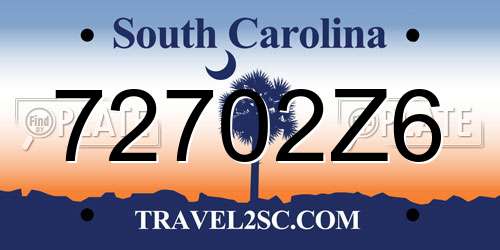 72702Z6 South Carolina License Plate