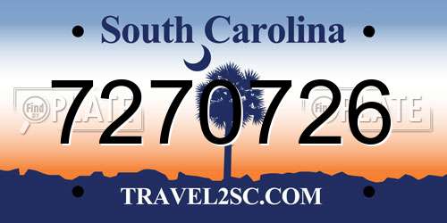 7270726 South Carolina License Plate