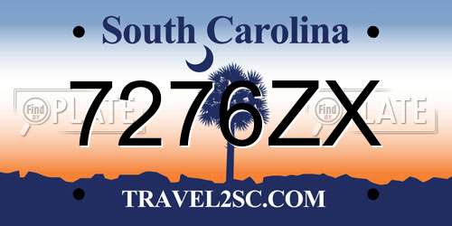 7276ZX South Carolina License Plate