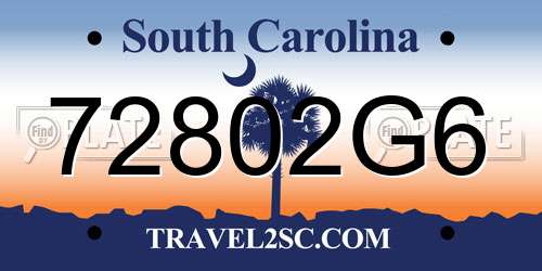 72802G6 South Carolina License Plate