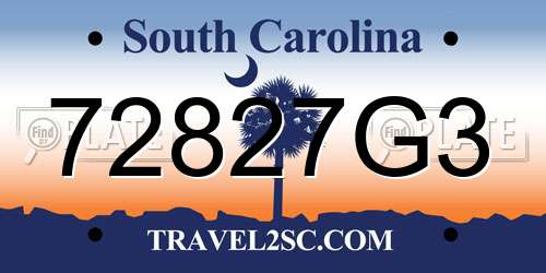72827G3 South Carolina License Plate