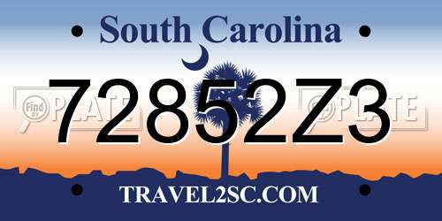 72852Z3 South Carolina License Plate