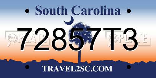 72857T3 South Carolina License Plate