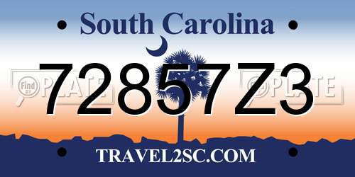 72857Z3 South Carolina License Plate