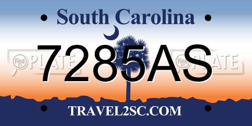 7285AS South Carolina License Plate