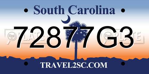 72877G3 South Carolina License Plate