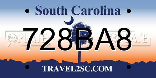 728BA8 South Carolina License Plate