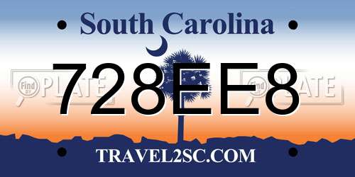 728EE8 South Carolina License Plate