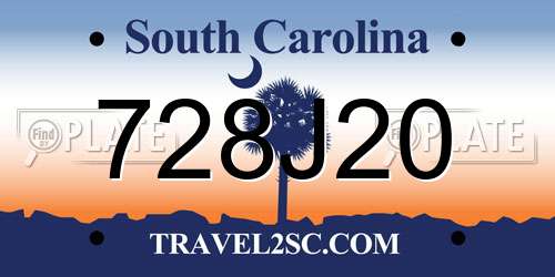 728J20 South Carolina License Plate
