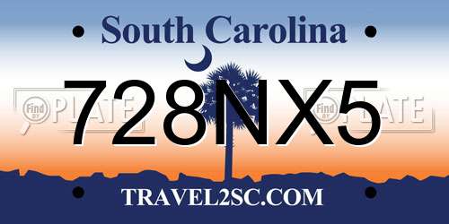 728NX5 South Carolina License Plate