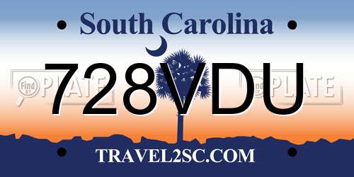 728VDU South Carolina License Plate